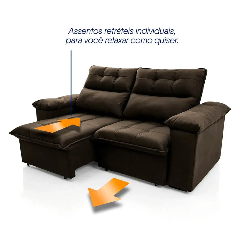Sofá retrátil reclinável Verona marrom de 1,50m em suede velut com molas no assento.