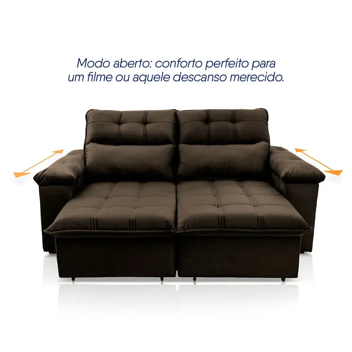 Sofá retrátil reclinável Verona marrom suede velut de 1,50m com assento estendido.