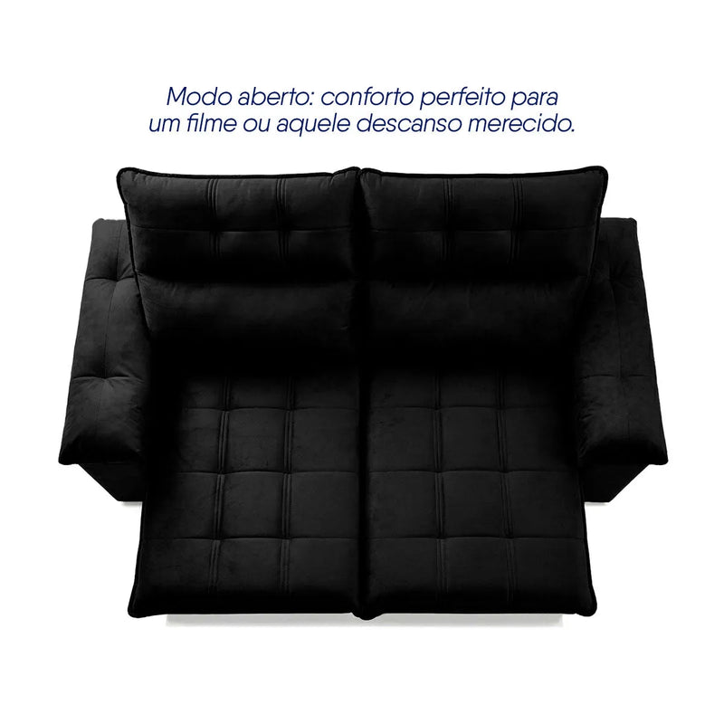Sofá Retrátil Reclinável Verona 1,50m Suede Velut Preto Molas Ensacadas