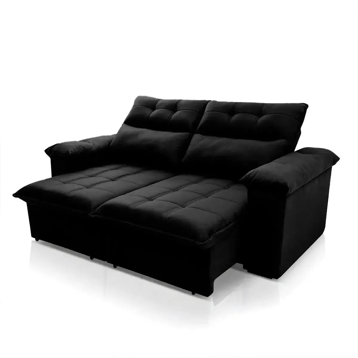 Sofá retrátil reclinável Verona preto em suede velut com molas no assento, 1,50m.