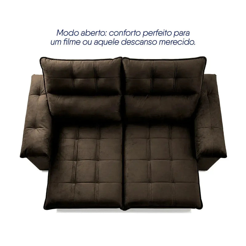 Sofá Retrátil Reclinável Verona 1,80m Suede Velut Marrom Molas no Assento