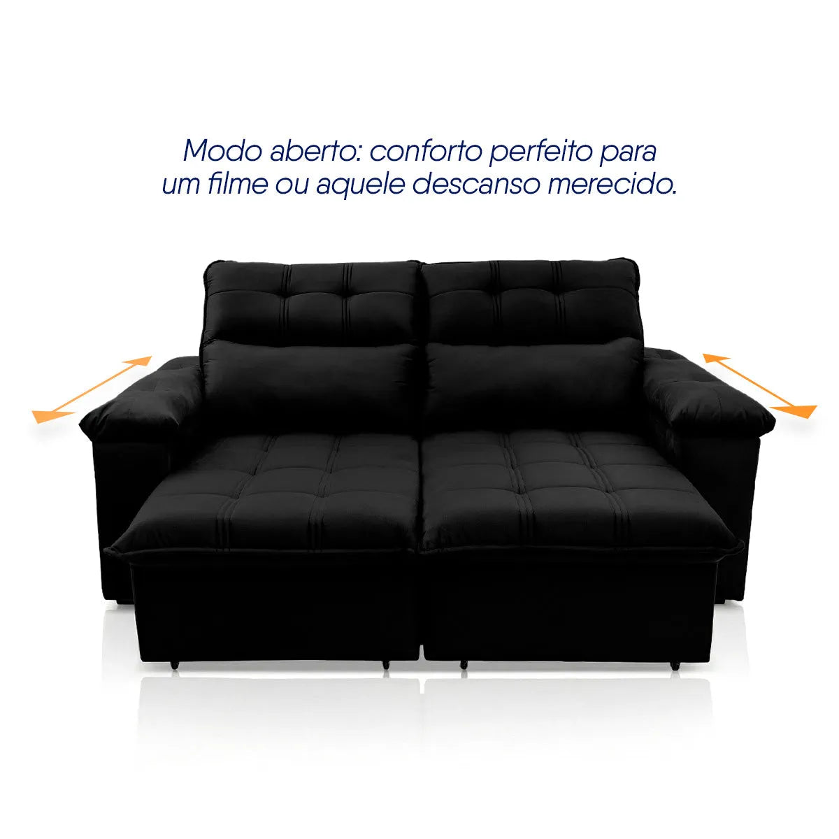 Sofá Retrátil Reclinável Verona 1,80m Suede Velut Preto Molas Ensacadas