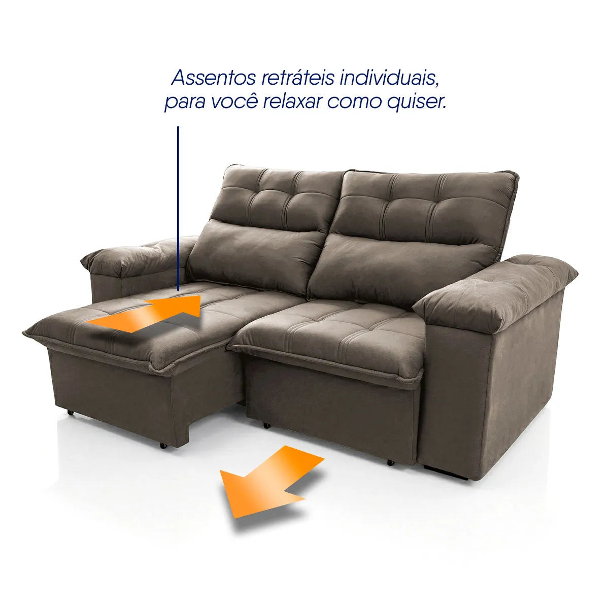 Sofá Retrátil Reclinável Verona 1,80m Suede Velut Tabaco Molas Ensacadas