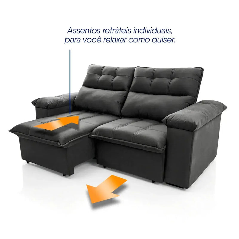 Sofá retrátil reclinável Verona cinza suede velut com assentos individuais e molas.