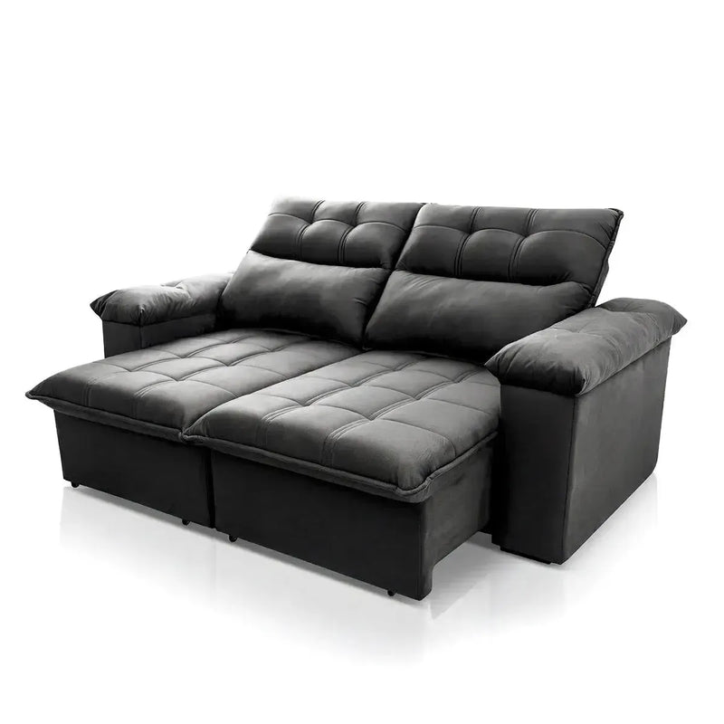 Sofá retrátil reclinável Verona 2,00m em suede velut cinza com molas no assento.