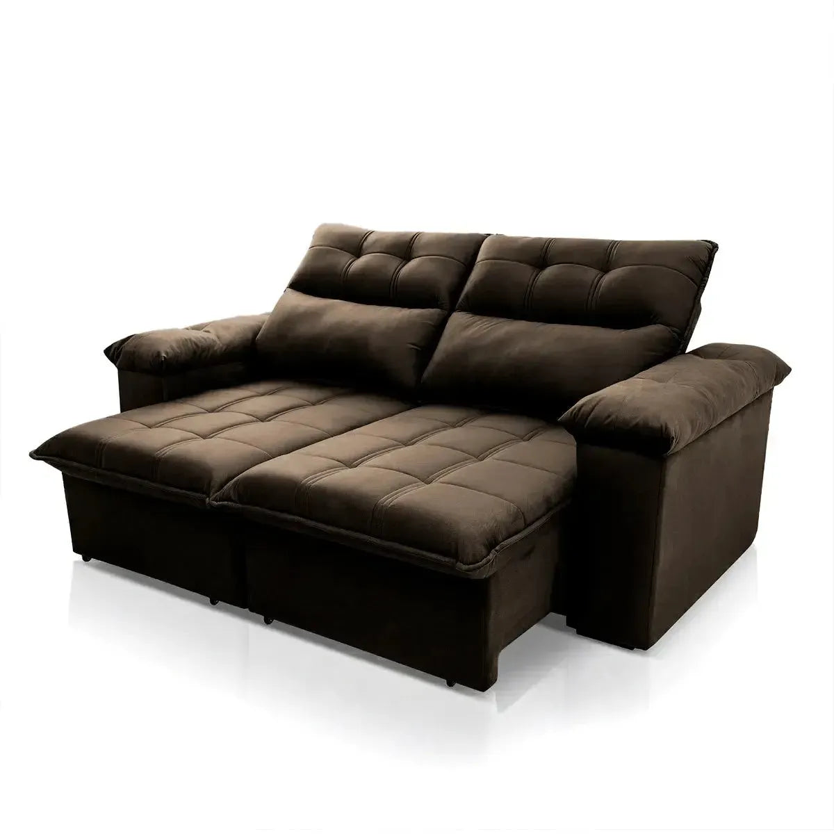 Sofá retrátil reclinável Verona 2,00m em suede velut marrom com molas no assento.