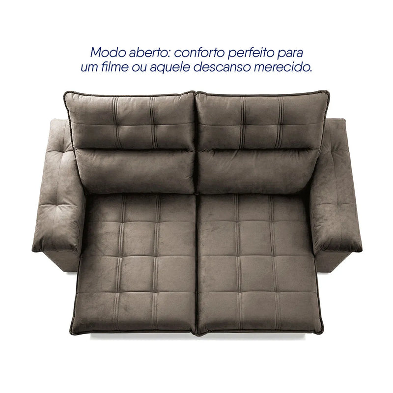 Sofá Retrátil Reclinável Verona 2,00m Suede Velut Tabaco Molas Ensacadas
