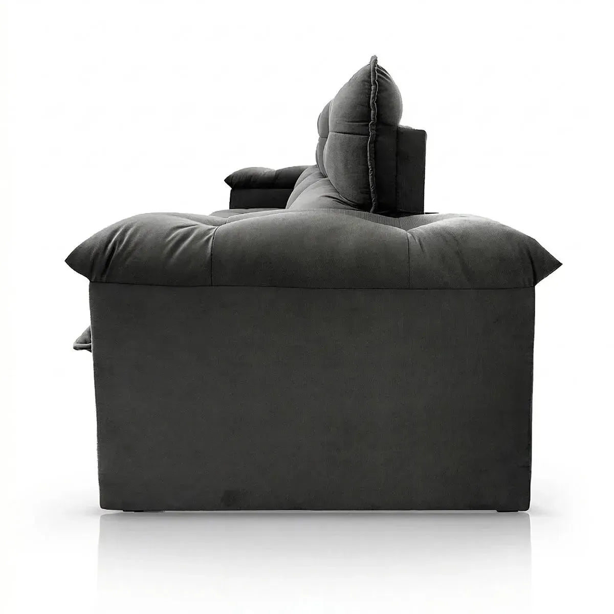 Sofá retrátil reclinável Verona 2,30m em suede velut cinza, com molas no assento.