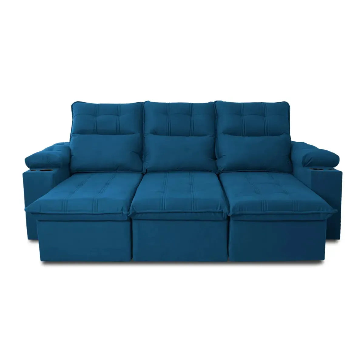 Sofá Retrátil Reclinável Verona USB e Porta Copo 2,30m Azul