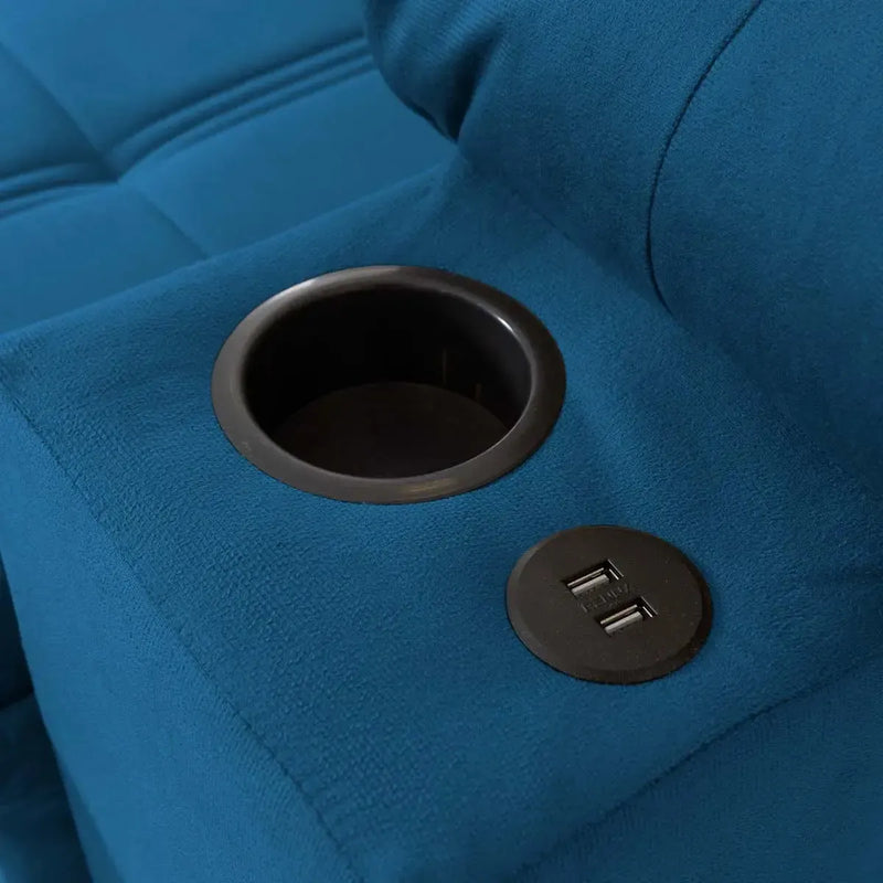 Sofá Retrátil Reclinável Verona USB e Porta Copo 2,30m Azul