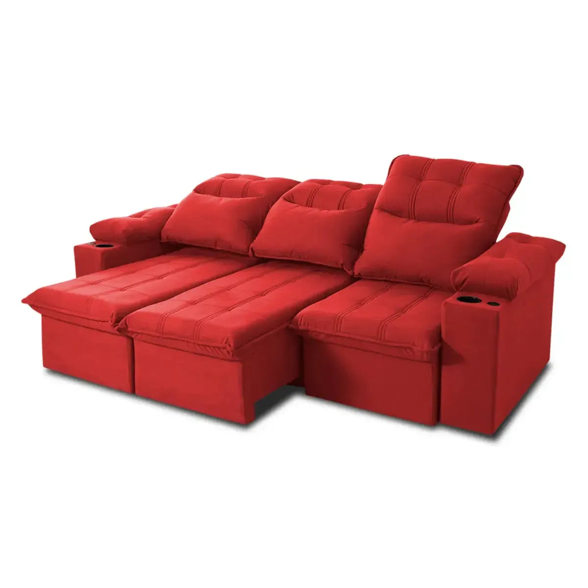 Sofá Retrátil Reclinável Verona USB e Porta Copo 2,30m Vermelho