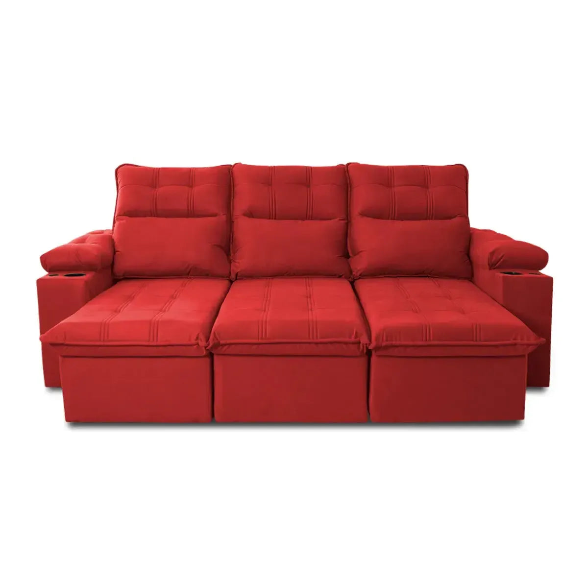 Sofá Retrátil Reclinável Verona USB e Porta Copo 2,30m Vermelho