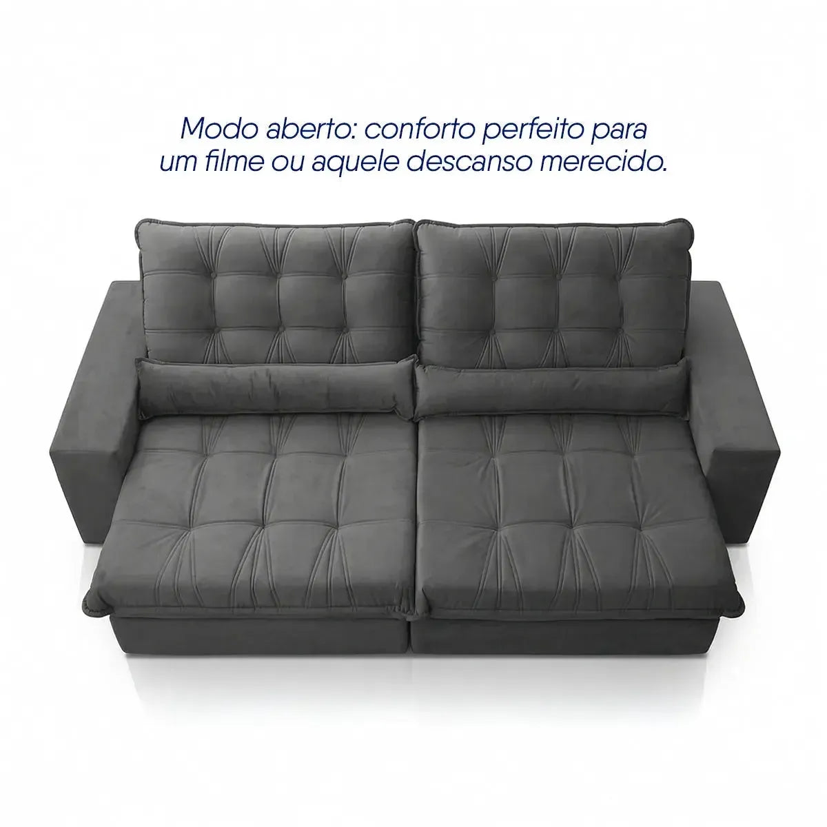 Sofá Retrátil Reclinável Zurique 2,10m Suede Velut Cinza Molas no Assento