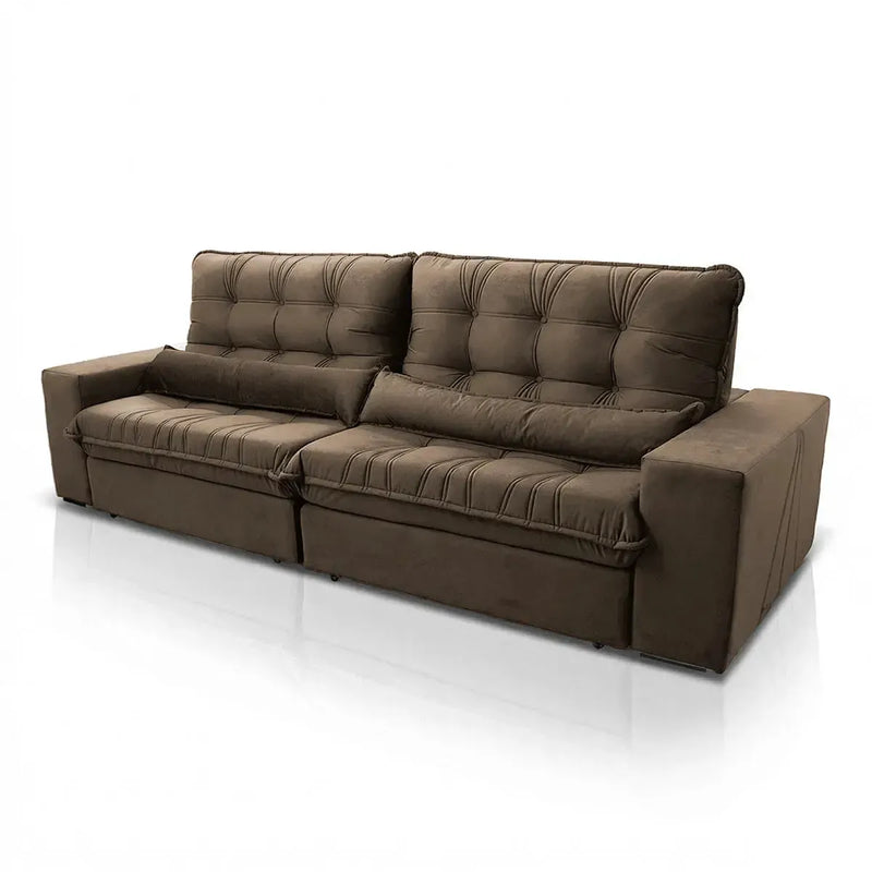 Sofá Retrátil Reclinável Zurique 2,10m Suede Velut Marrom Molas no Assento