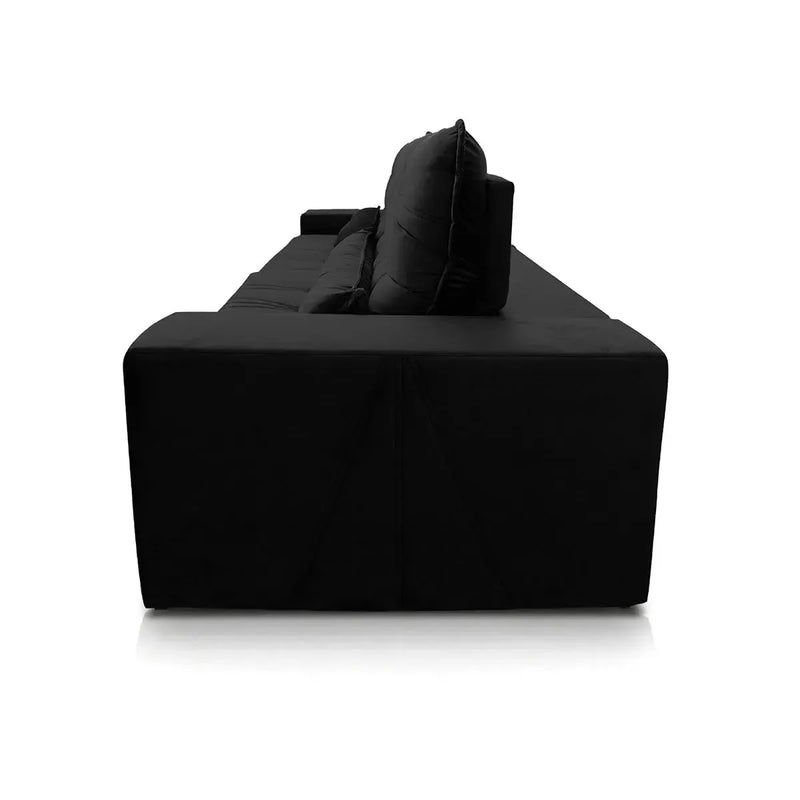 Sofá Retrátil Reclinável Zurique 2,10m Suede Velut Preto Molas no Assento
