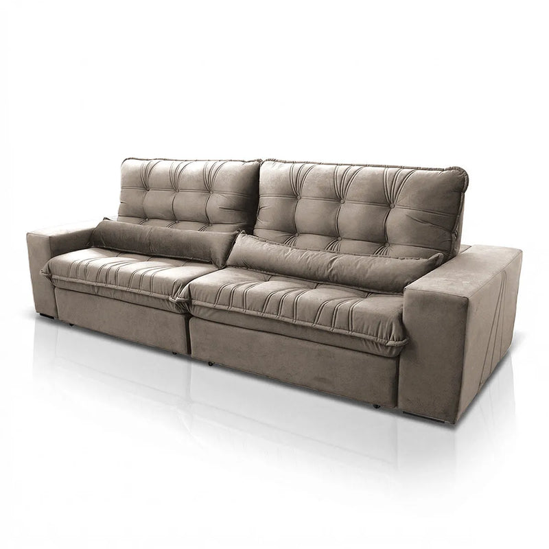 Sofá Retrátil Reclinável Zurique 2,10m Suede Velut Tabaco Molas no Assento