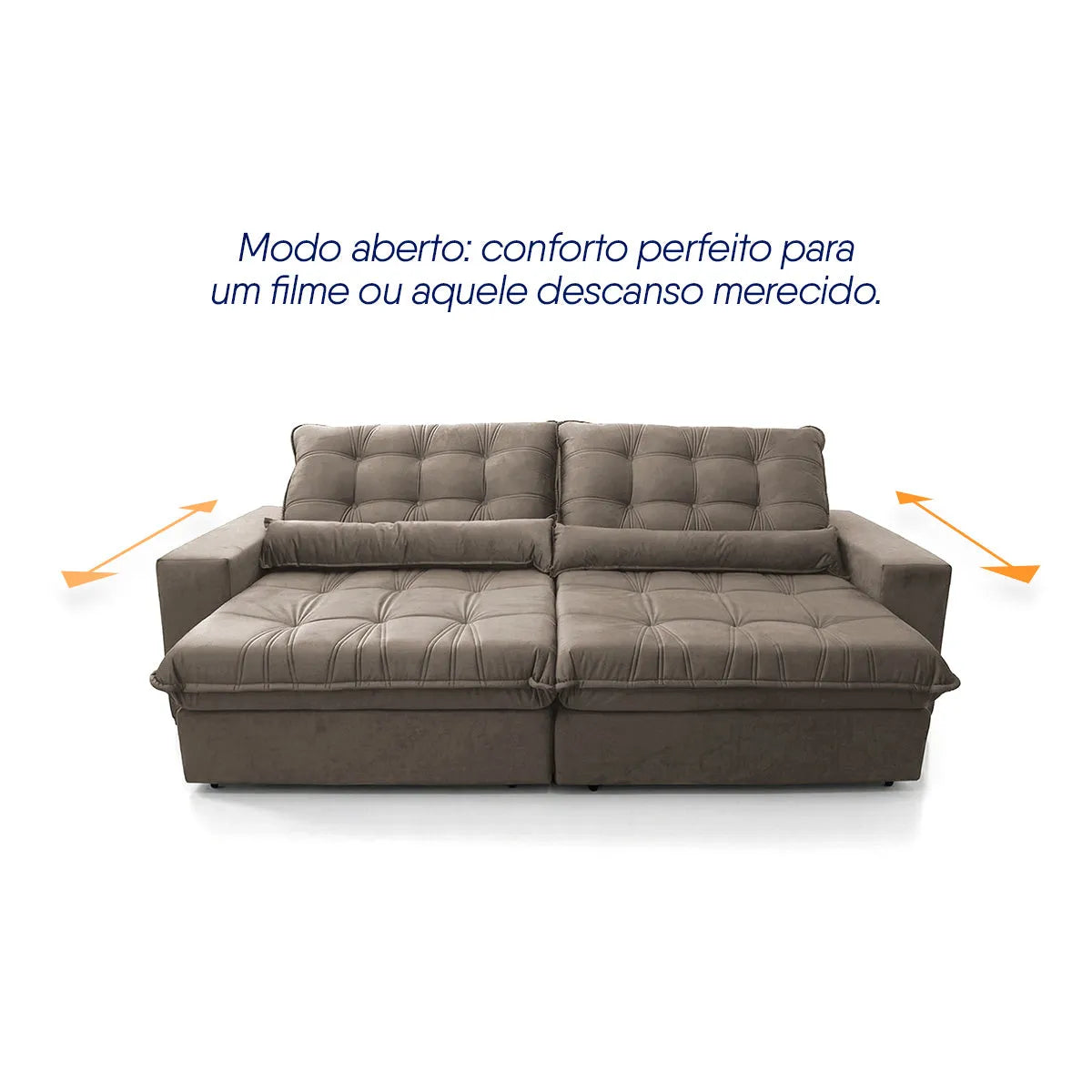 Sofá Retrátil Reclinável Zurique 2,10m Suede Velut Tabaco Molas no Assento