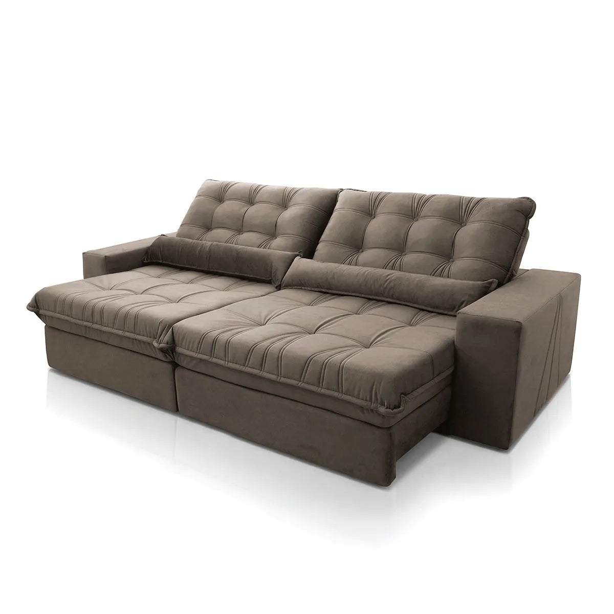 Sofá Retrátil Reclinável Zurique 2,10m Suede Velut Tabaco Molas no Assento
