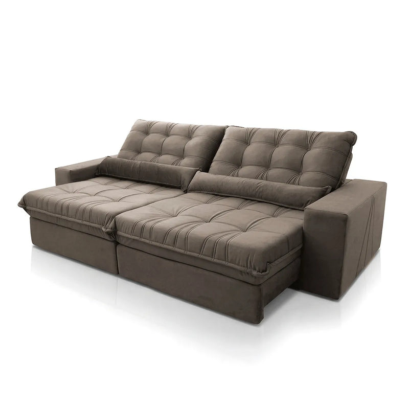 Sofá Retrátil Reclinável Zurique 2,10m Suede Velut Tabaco Molas no Assento