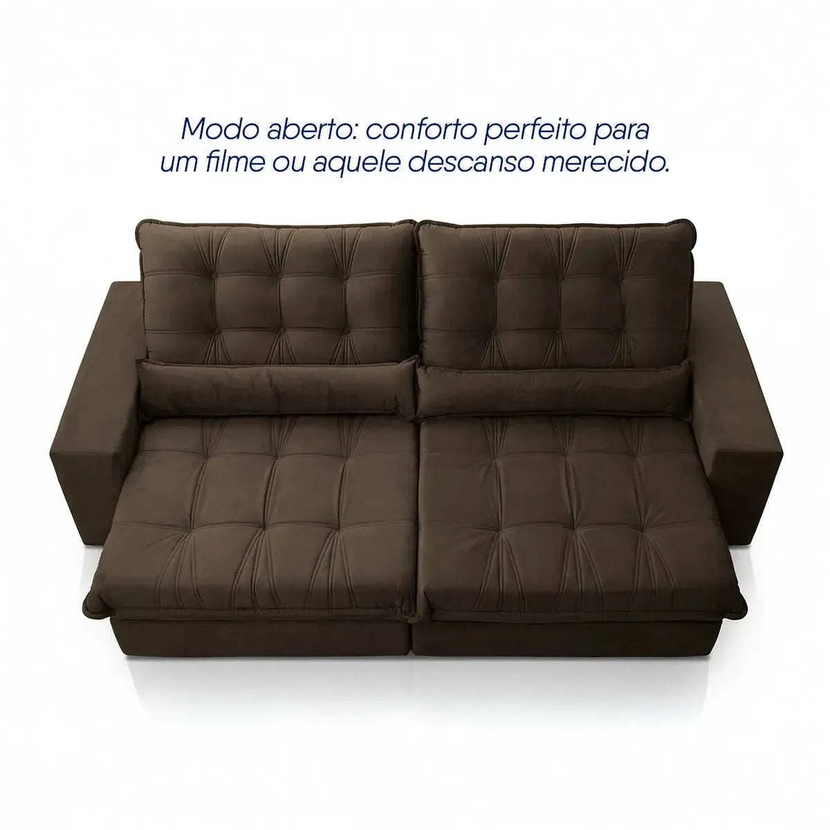 Sofá Retrátil Reclinável Zurique 2,30m Suede Velut Marrom Molas no Assento