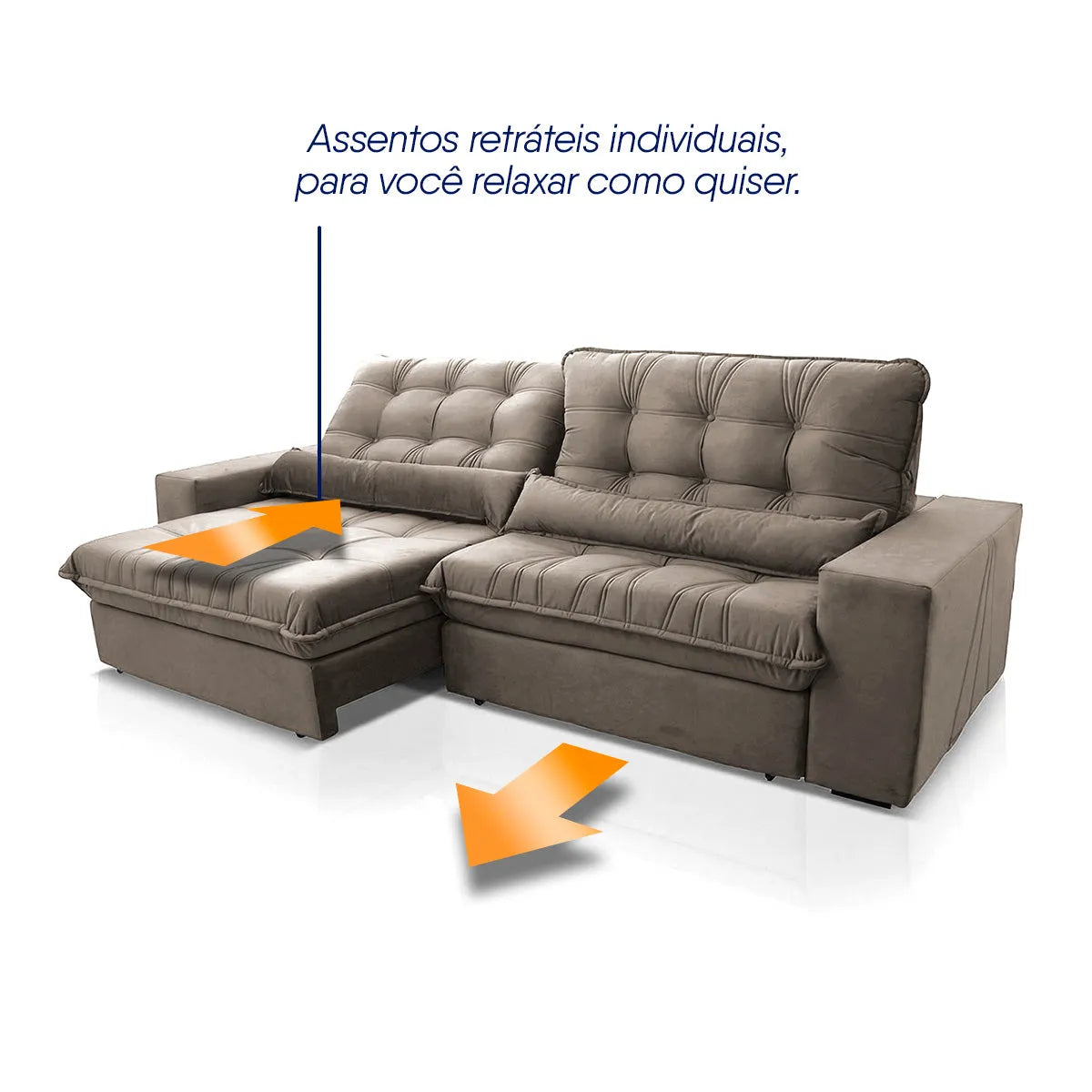 Sofá Retrátil Reclinável Zurique 2,30m Suede Velut Tabaco Molas no Assento