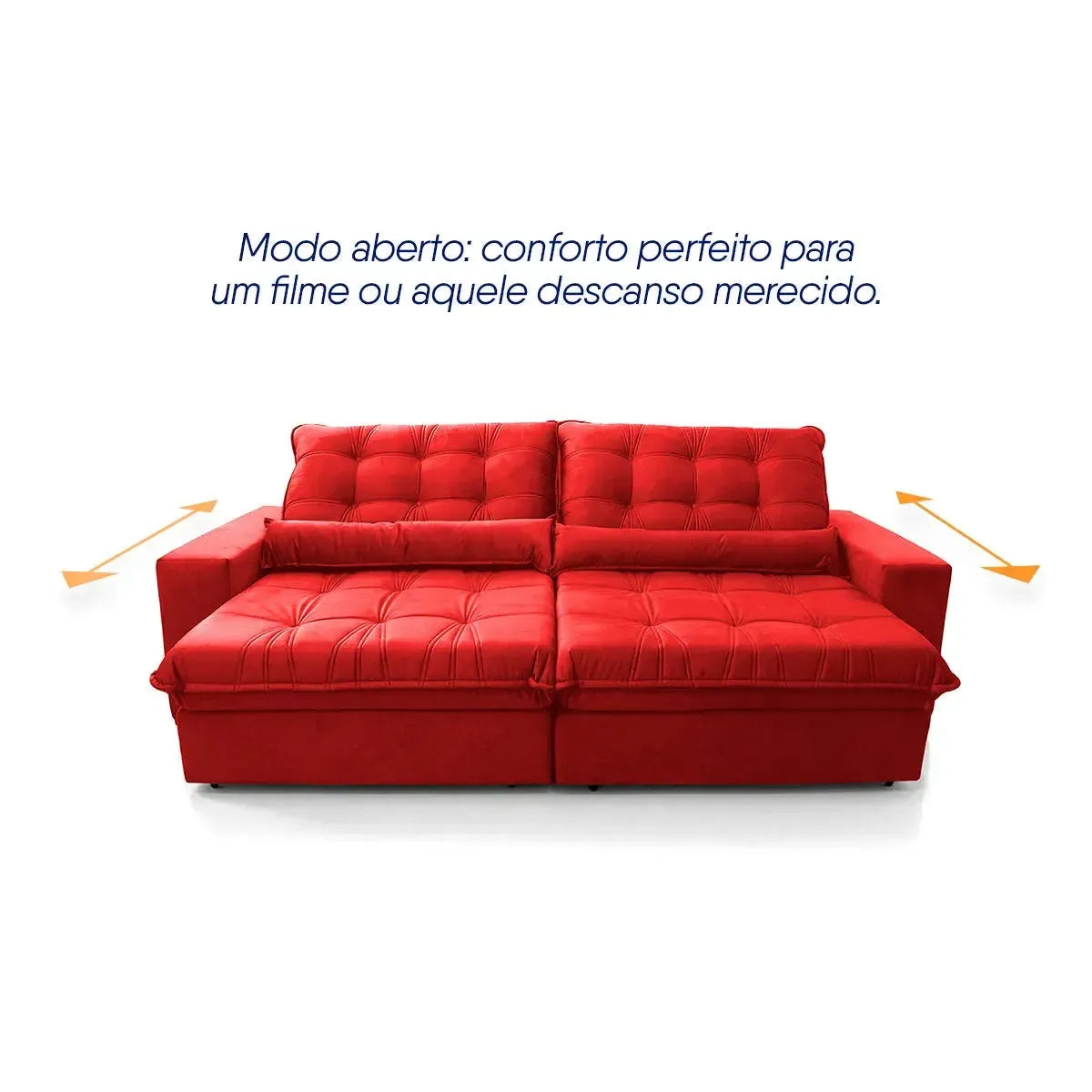 Sofá Retrátil Reclinável Zurique 2,30m Suede Velut Vermelho Molas no Assento