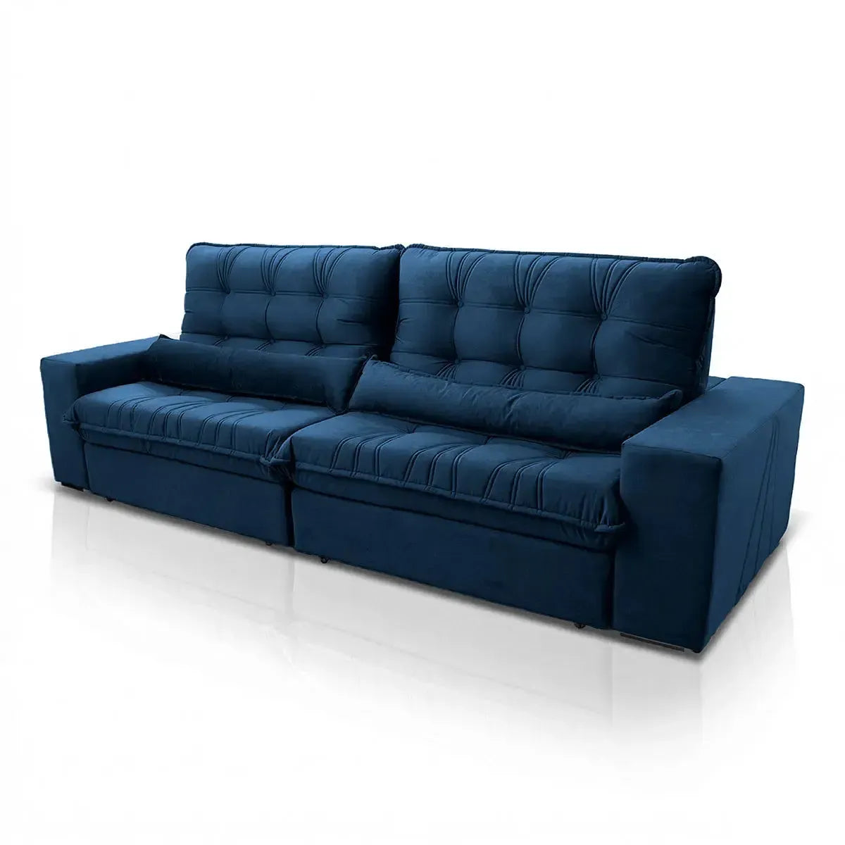 Sofá Retrátil Reclinável Zurique 2,50m Suede Velut Azul Marinho Molas no Assento