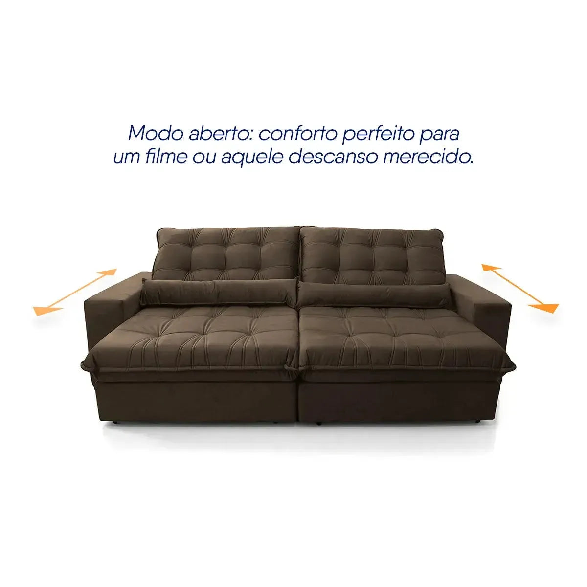 Sofá Retrátil Reclinável Zurique 2,50m Suede Velut Marrom Molas no Assento