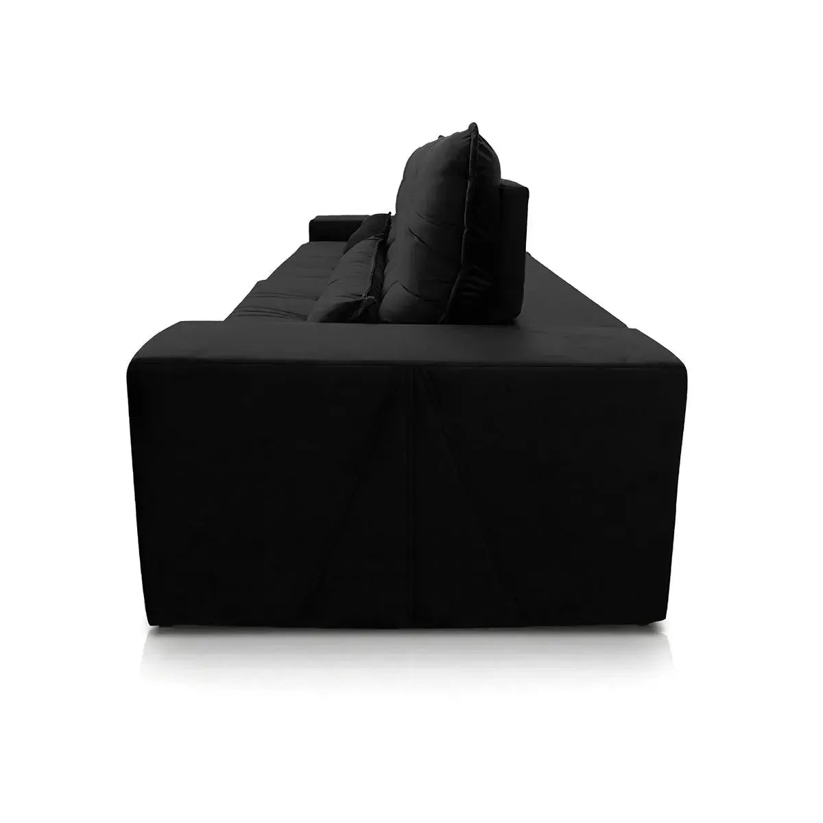 Sofá Retrátil Reclinável Zurique 2,50m Suede Velut Preto Molas no Assento