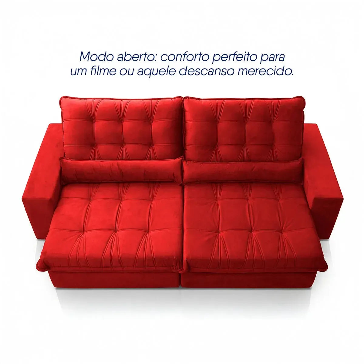 Sofá Retrátil Reclinável Zurique 2,50m Suede Velut Vermelho Molas no Assento