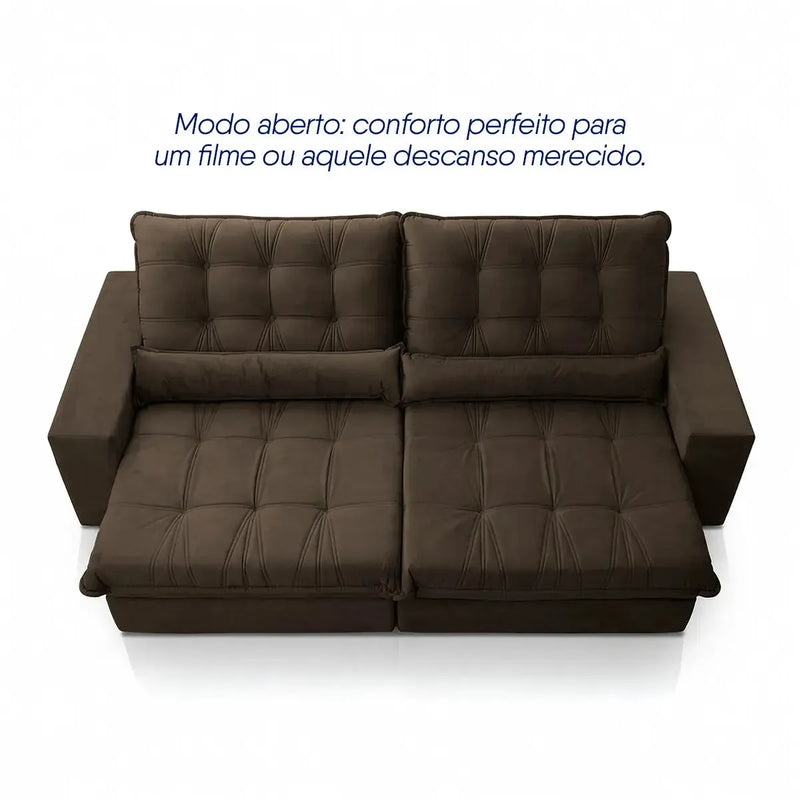 Sofá Retrátil Reclinável Zurique 2,70m Suede Velut Marrom Molas no Assento