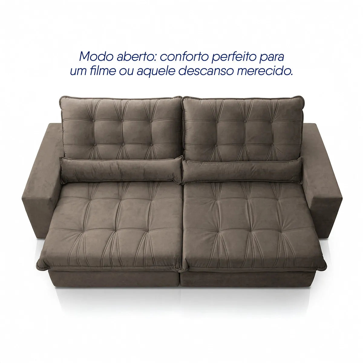 Sofá Retrátil Reclinável Zurique 2,70m Suede Velut Tabaco Molas no Assento