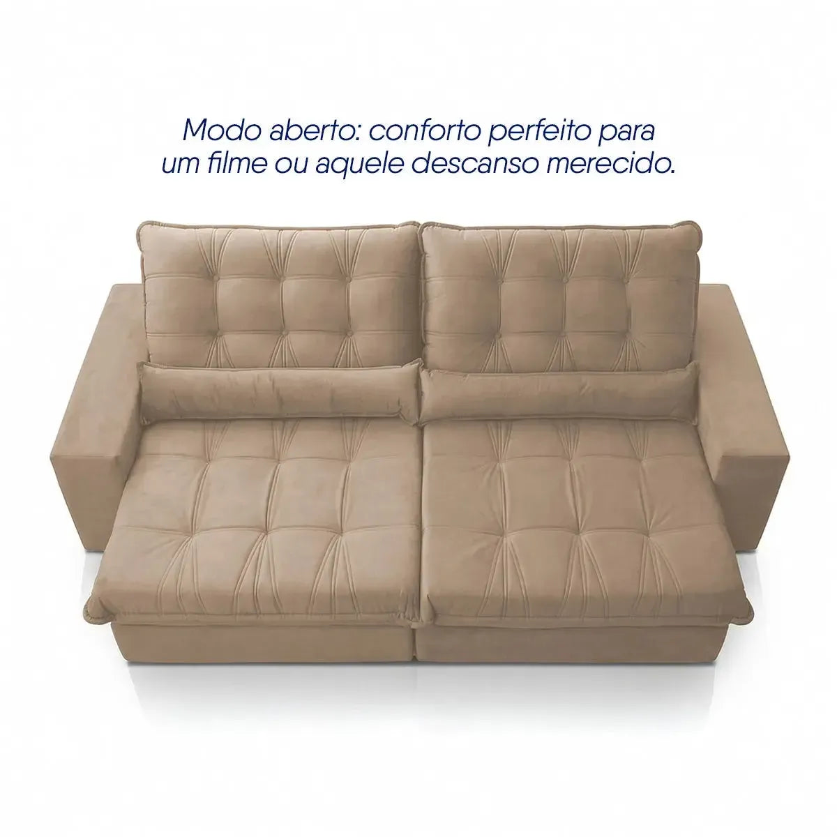 Sofá Retrátil Reclinável Zurique 3,00m Suede Velut Bege Molas no Assento