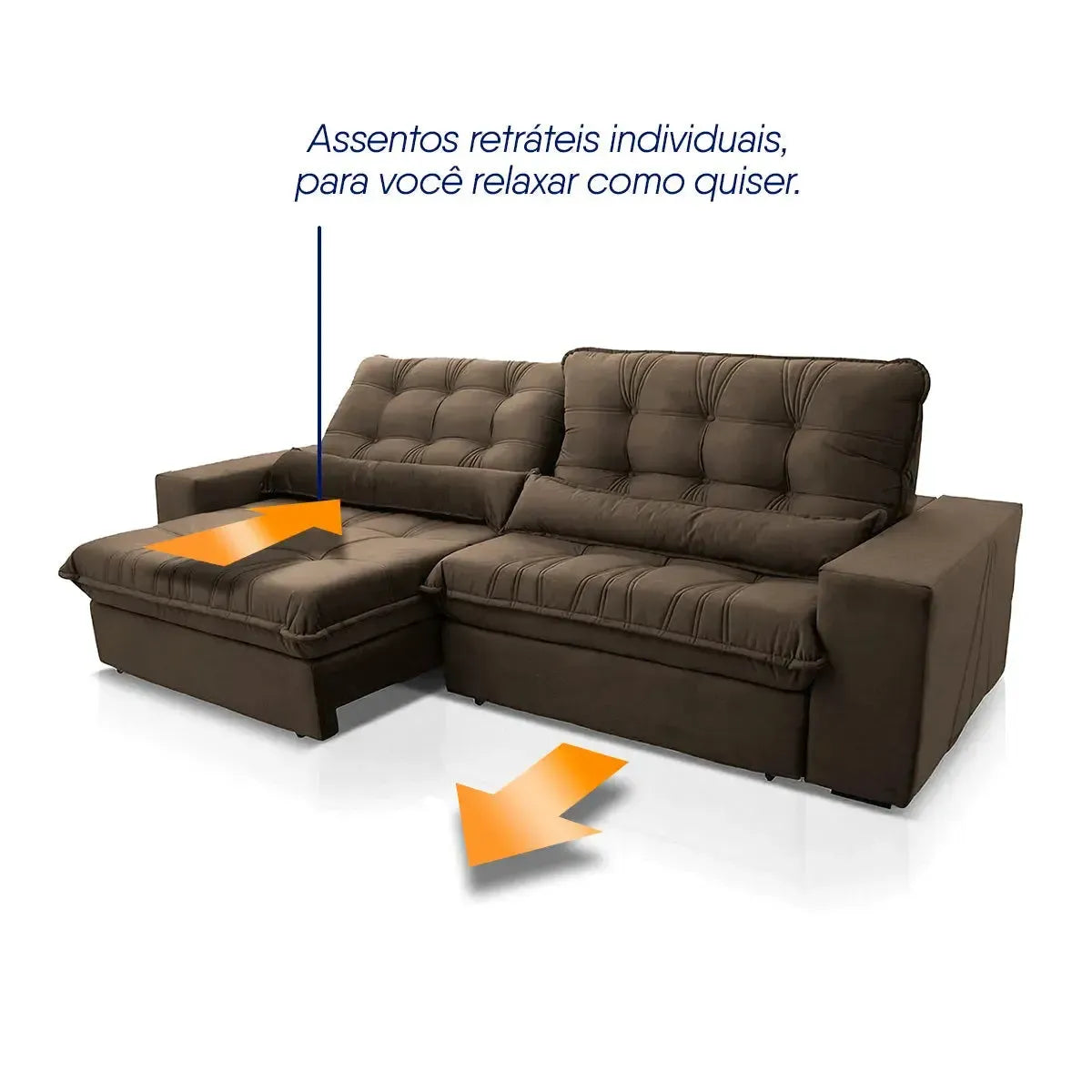Sofá Retrátil Reclinável Zurique 3,00m Suede Velut Marrom Molas no Assento