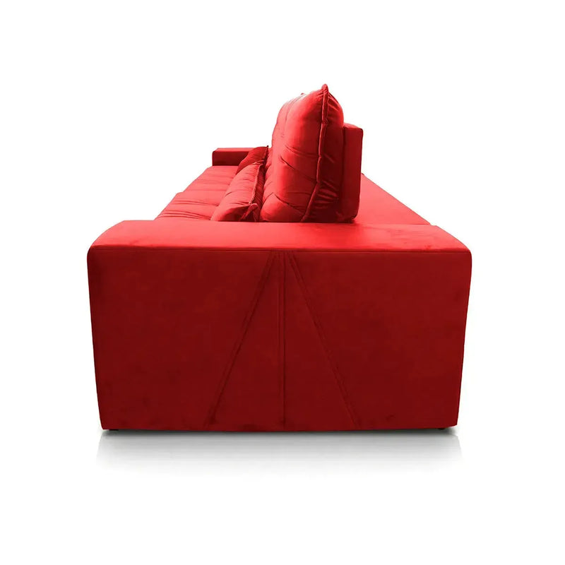 Sofá Retrátil Reclinável Zurique 3,00m Suede Velut Vermelho Molas no Assento