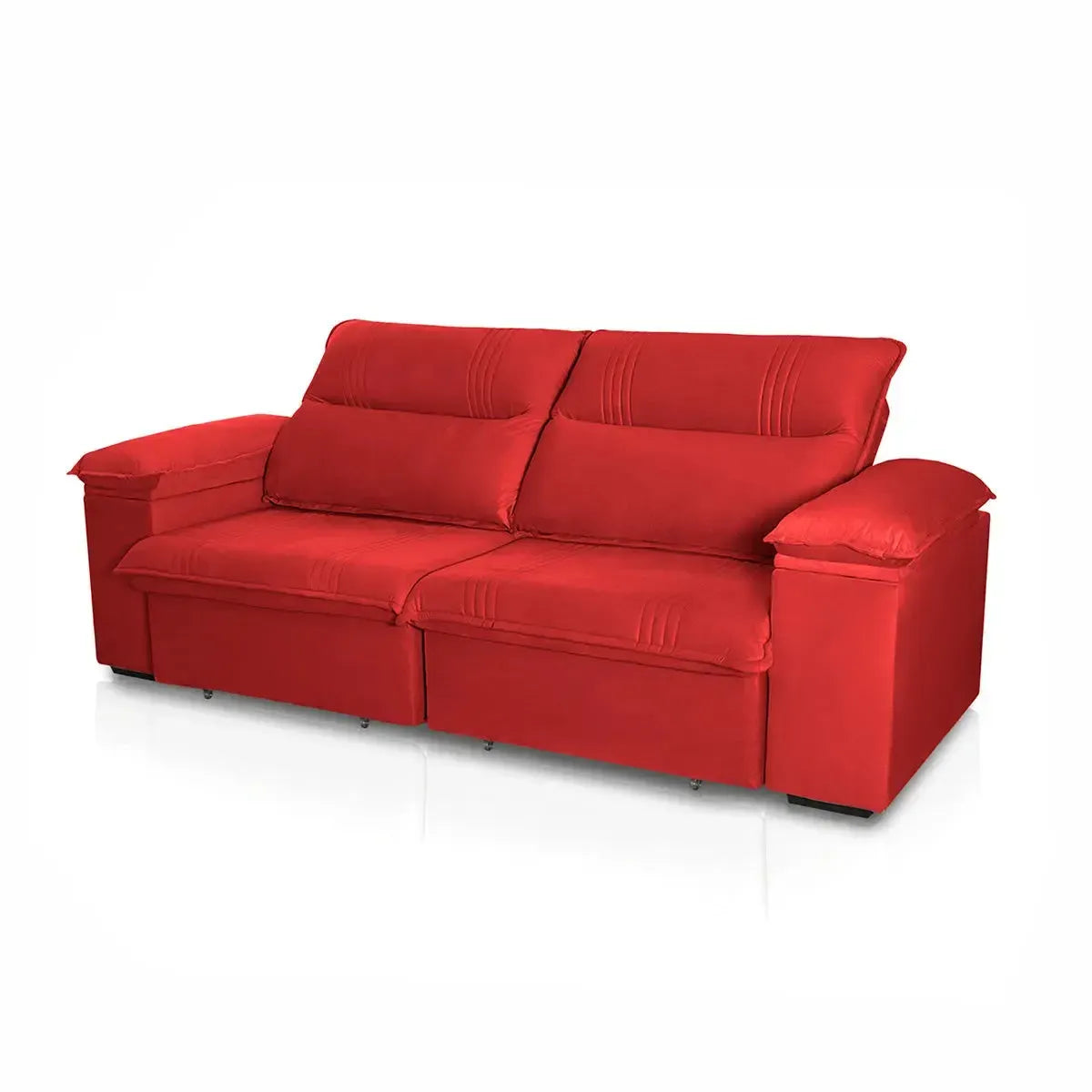 Sofá Retrátil Tesla 2,40m USB e Porta Copo Suede Vermelho