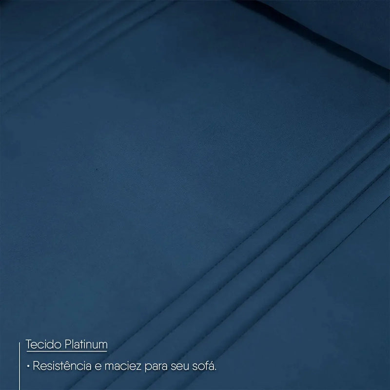 Sofá Retrátil Tesla 2,60m USB e Porta Copo Suede Azul
