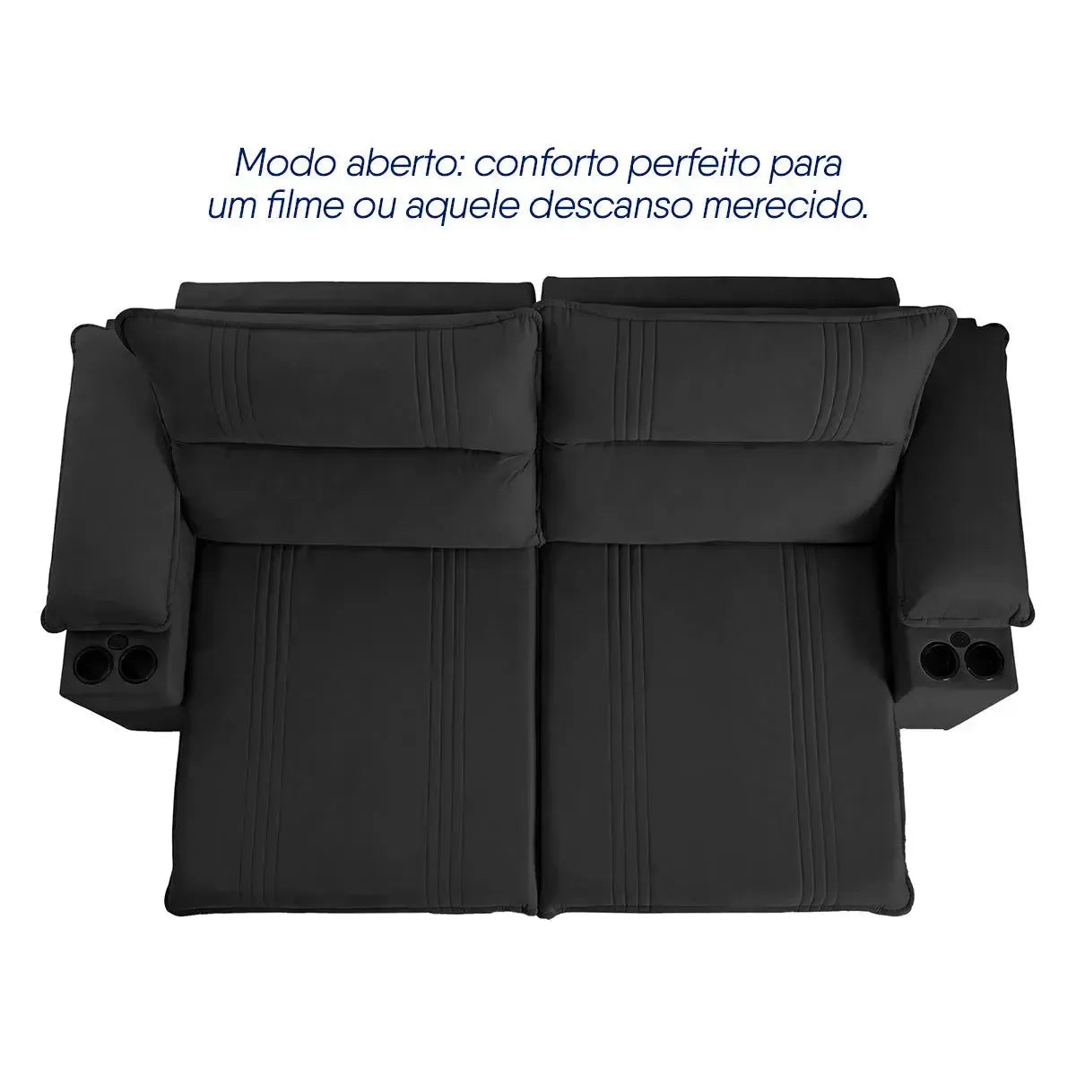 Sofá Retrátil Tesla 2,60m USB e Porta Copo Suede Preto