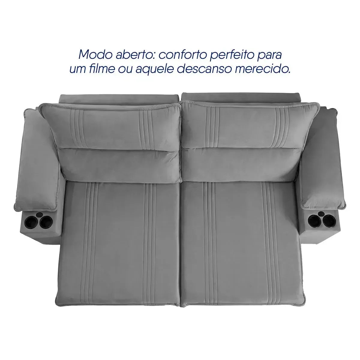 Sofá Retrátil Tesla 2,80m USB e Porta Copo Suede Cinza