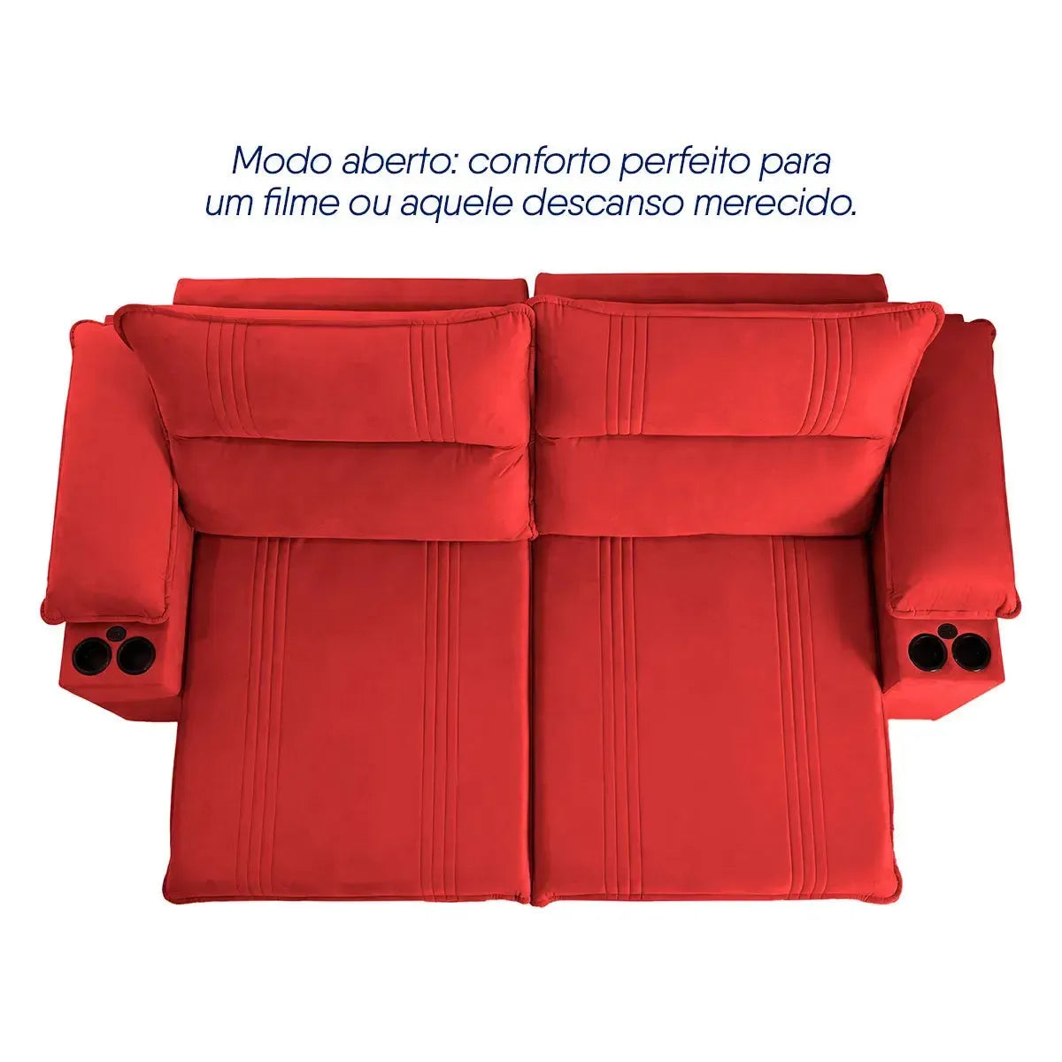 Sofá Retrátil Tesla 2,80m USB e Porta Copo Suede Vermelho