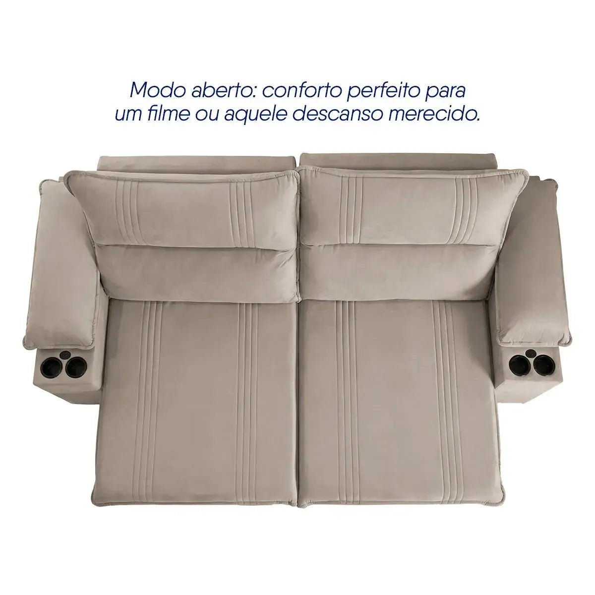 Sofá Retrátil Tesla 3,10m USB e Porta Copo Suede Tabaco