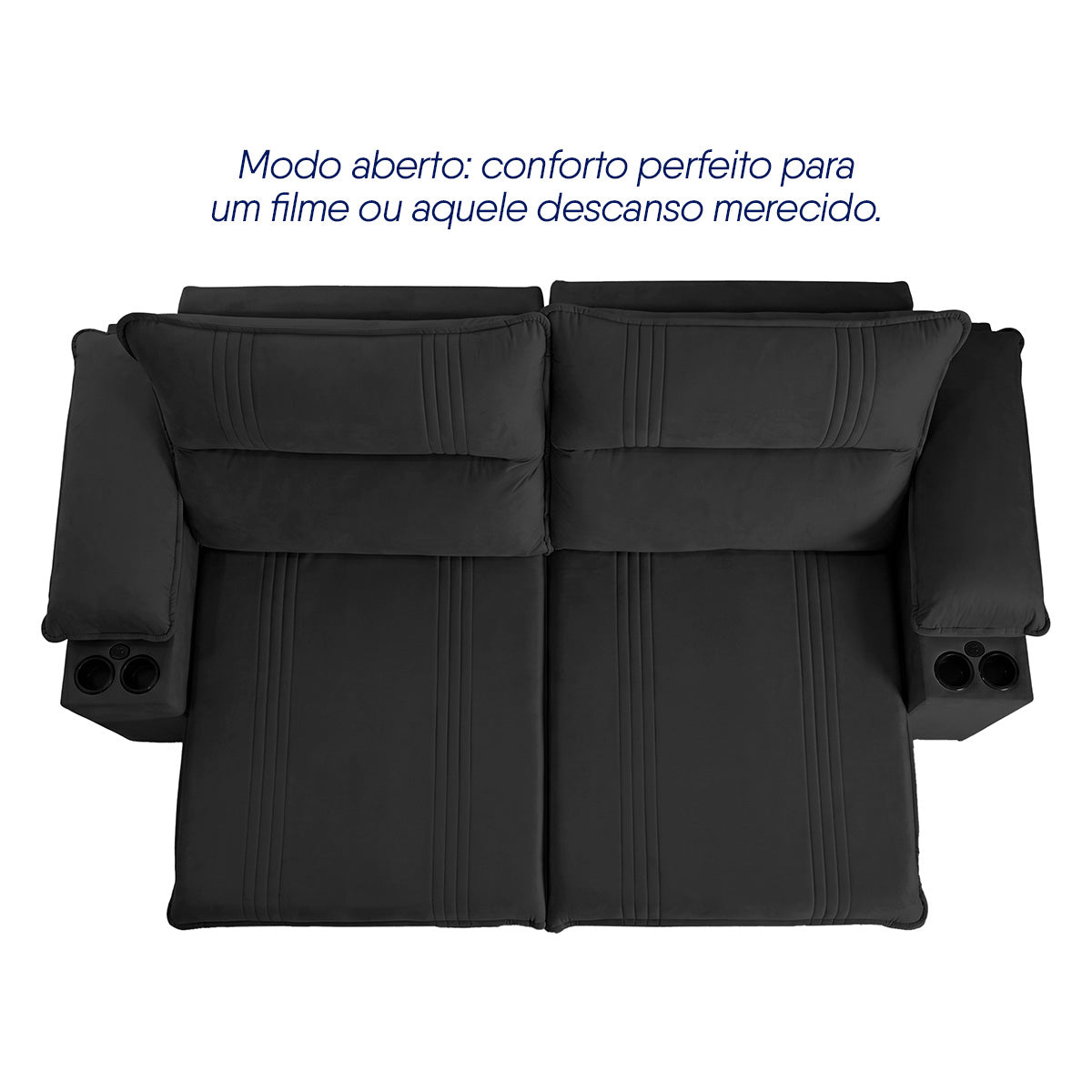 Sofá Retrátil Tesla 2,20m USB e Porta Copo Suede Preto