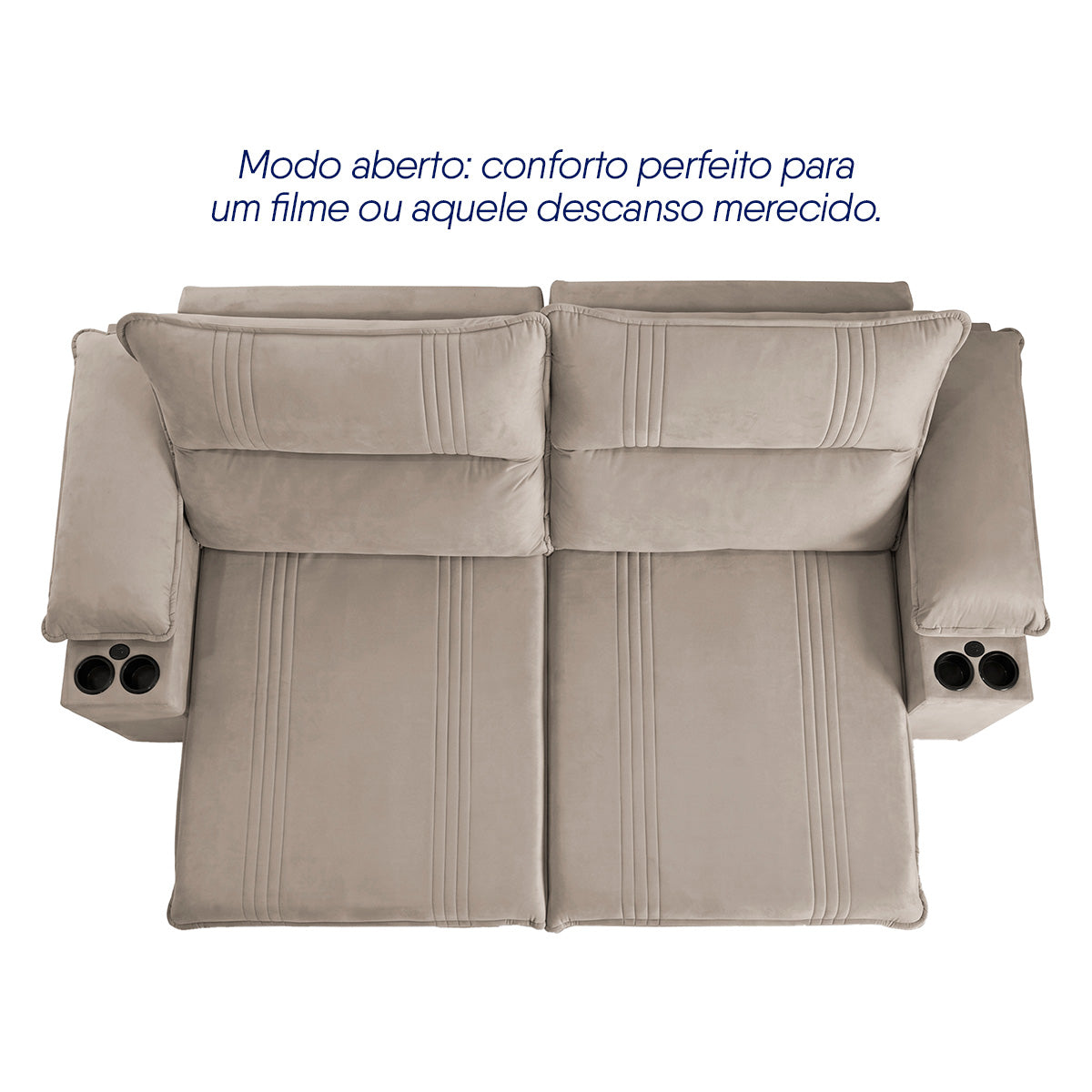 Sofá Retrátil Tesla 2,20m USB e Porta Copo Suede Tabaco