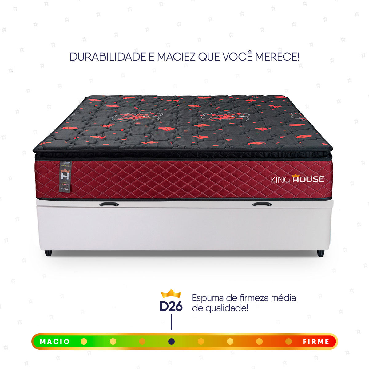Cama Box Baú Toronto 138x188 Vermelho e Branco c/ Molas Ensacadas Espuma D26 Suporta 110 kg