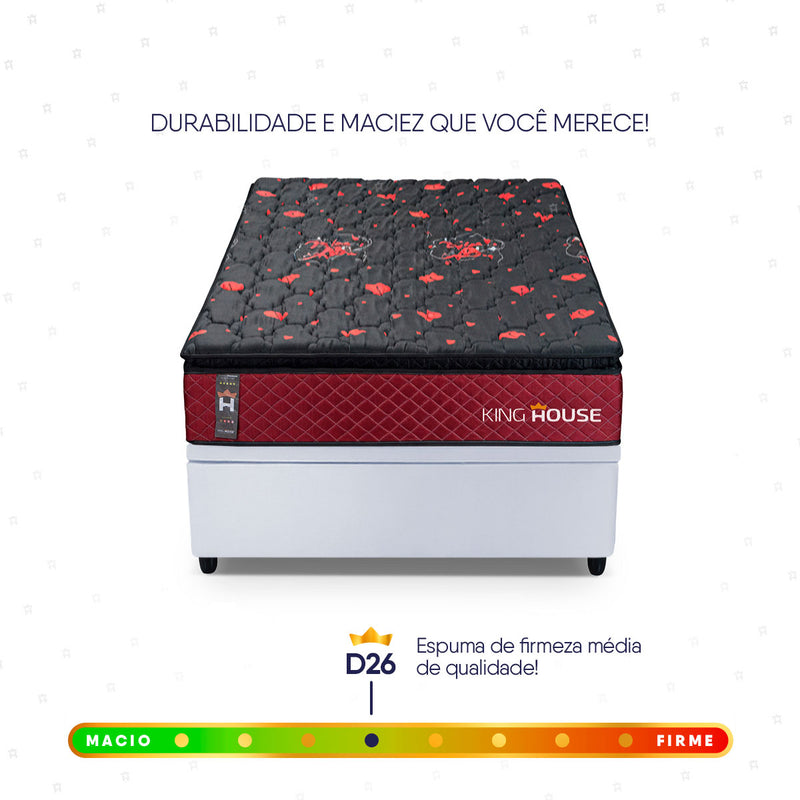 Cama Box Baú Toronto 96x203 Vermelho e Branco c/ Molas Ensacadas Espuma D26 Suporta 110 kg