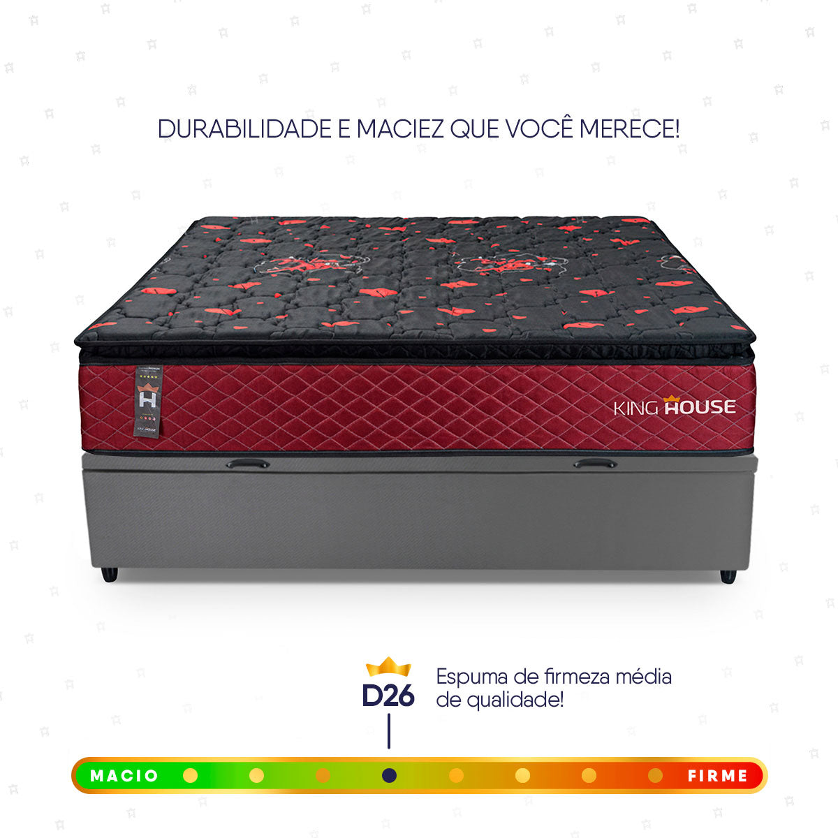 Cama Box Baú Toronto 138x188 Vermelho e Cinza c/ Molas Ensacadas Espuma D26 Suporta 110 kg