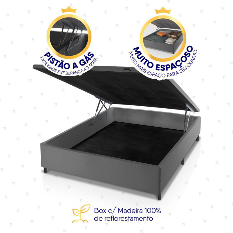 Cama Box Baú Toronto 138x188 Vermelho e Cinza c/ Molas Ensacadas Espuma D26 Suporta 110 kg