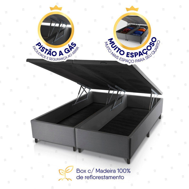 Cama Box Baú Toronto c/ Molas Ensacadas 158x198 Vermelho e Cinza Espuma D26 Suporta 110 kg