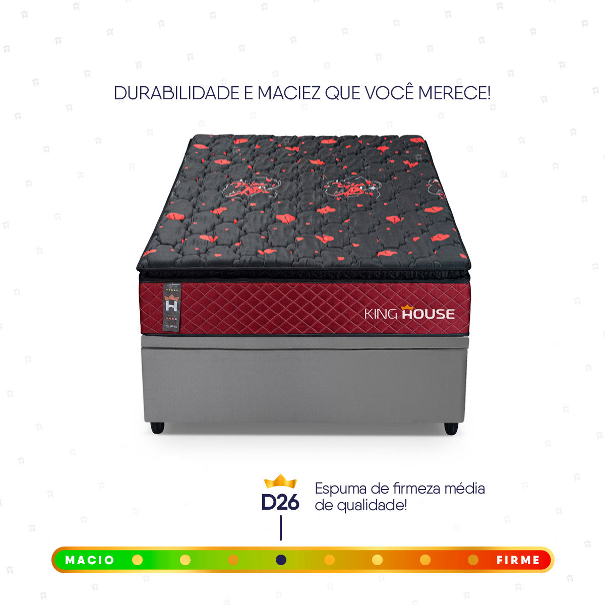 Cama Box Baú Toronto 88x188 Vermelho e Cinza c/ Molas Ensacadas Espuma D26 Suporta 110 kg