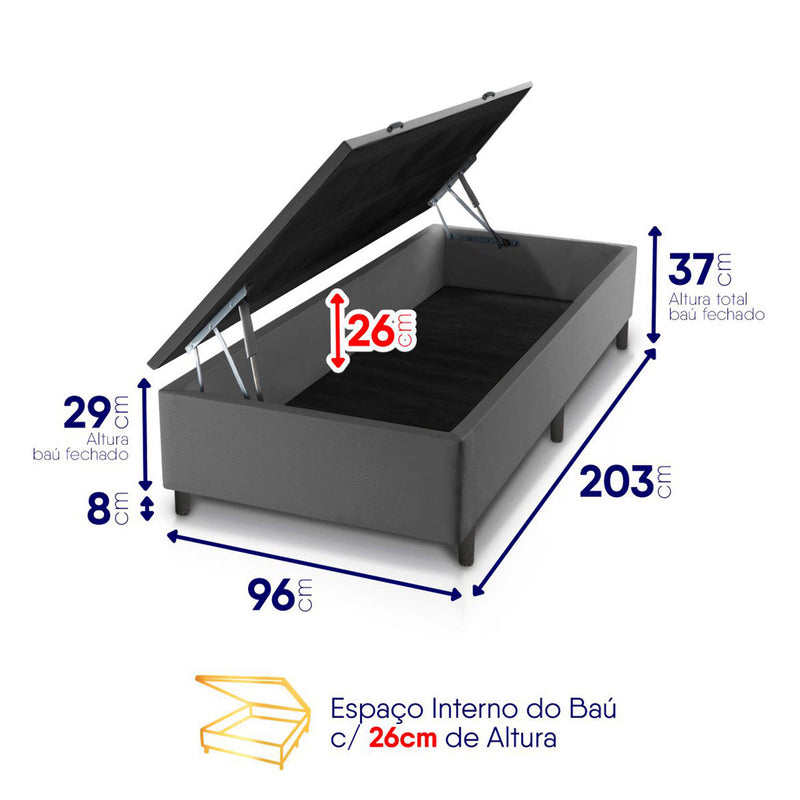 Cama Box Baú Toronto 96x203 Vermelho e Cinza c/ Molas Ensacadas Espuma D26 Suporta 110 kg
